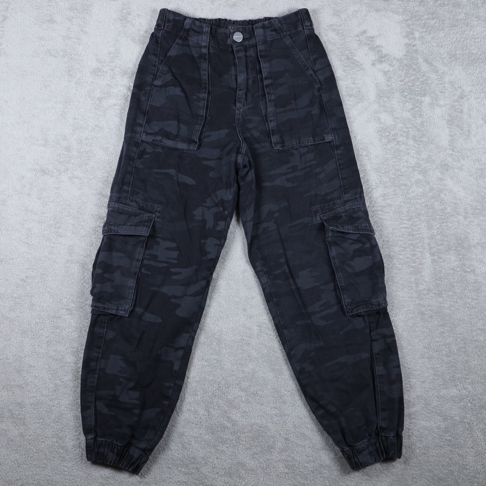 AllSaints Cargo Pants Womens 4 Black Camo Freda Denim Trouser High Rise Tapered